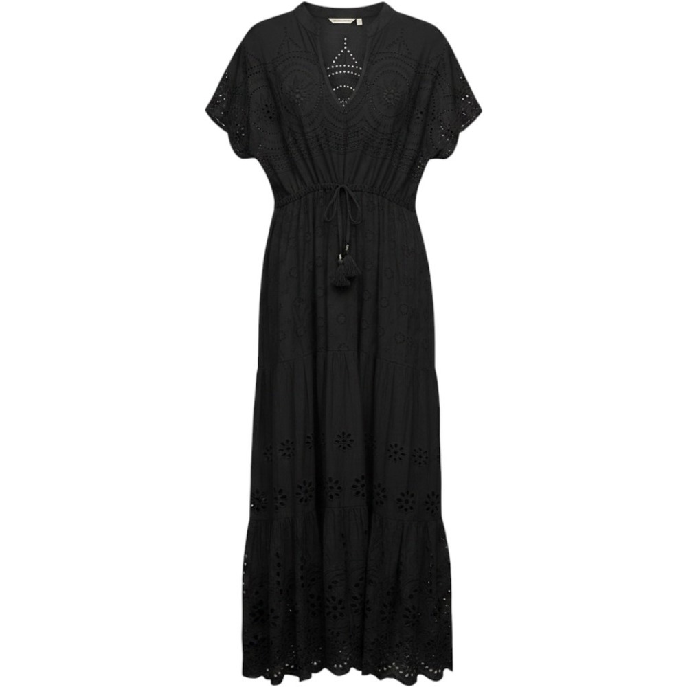 Soft Surroundings Black Eyelet Maxi Dress Tiered Tassel Boho Women Size L